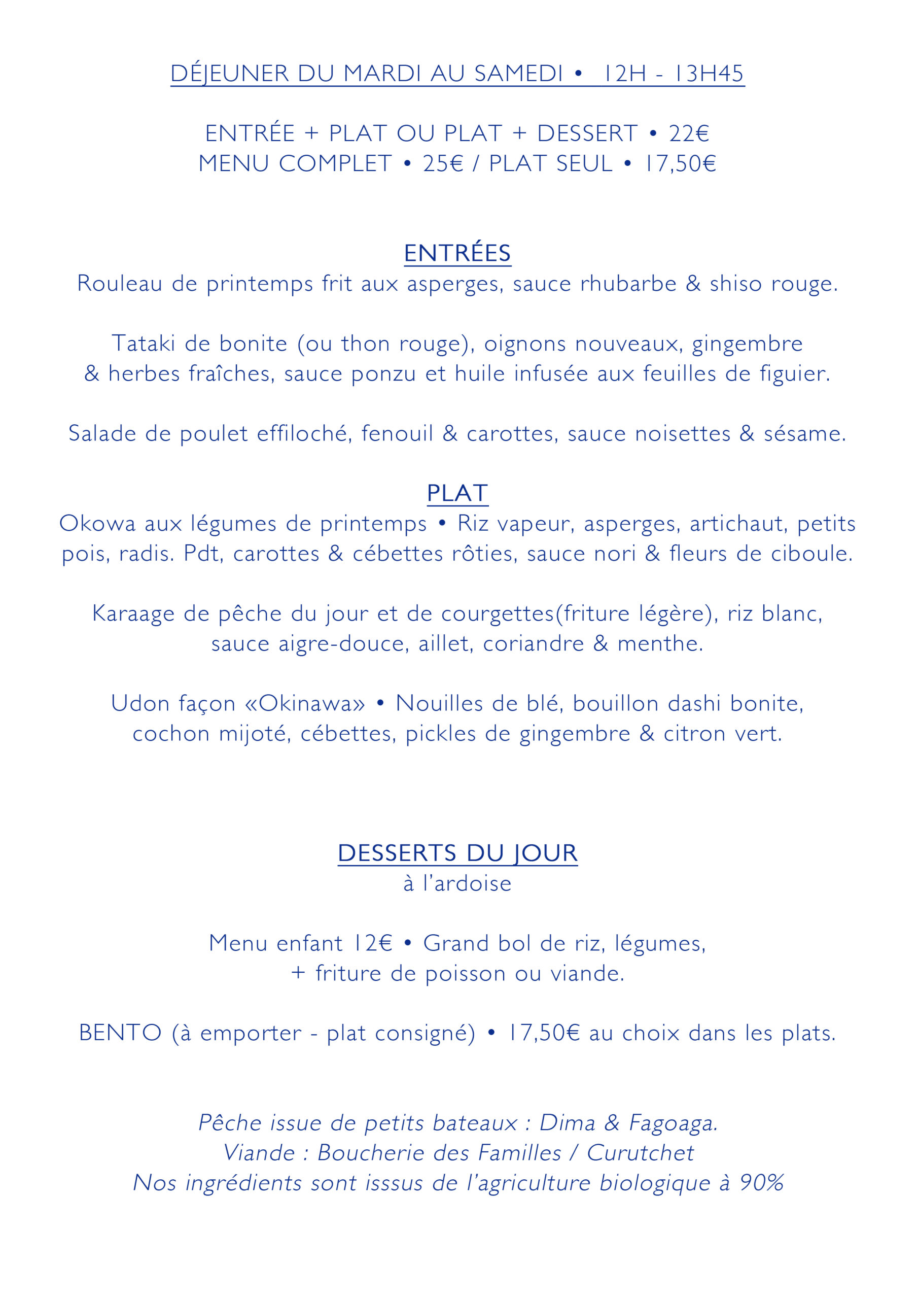 Menu déjeuner